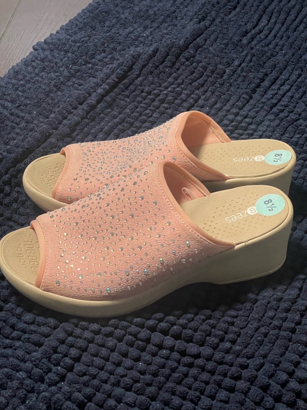 Sparkling Pink Wedge Slide Sandals